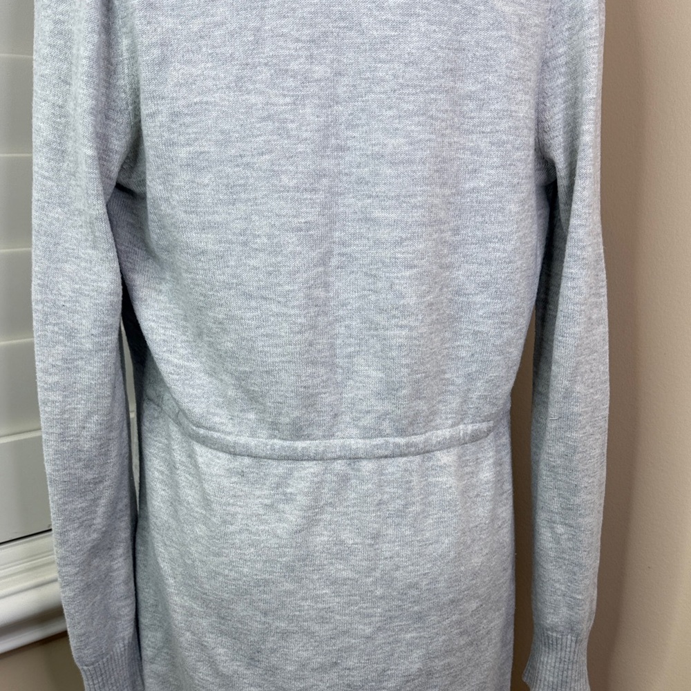 Light Gray Open-Front Ribbed Knit Cardigan - Picture 4 of 6